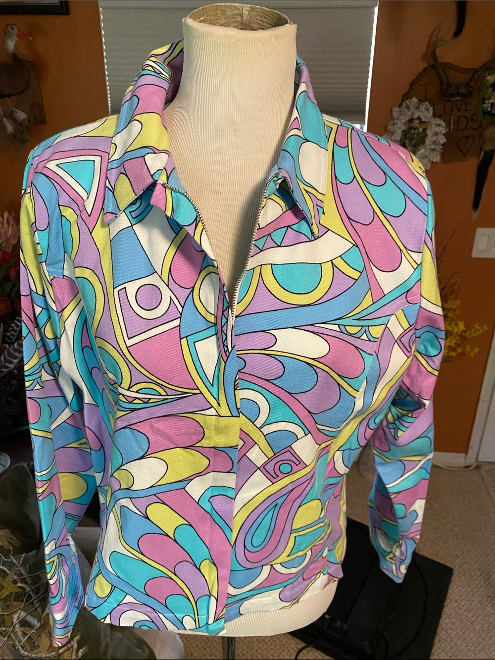 VINTAGE-Inspired Long Sleeve Cotton Lightweight Jacket ( or Top) in Multi Pastel